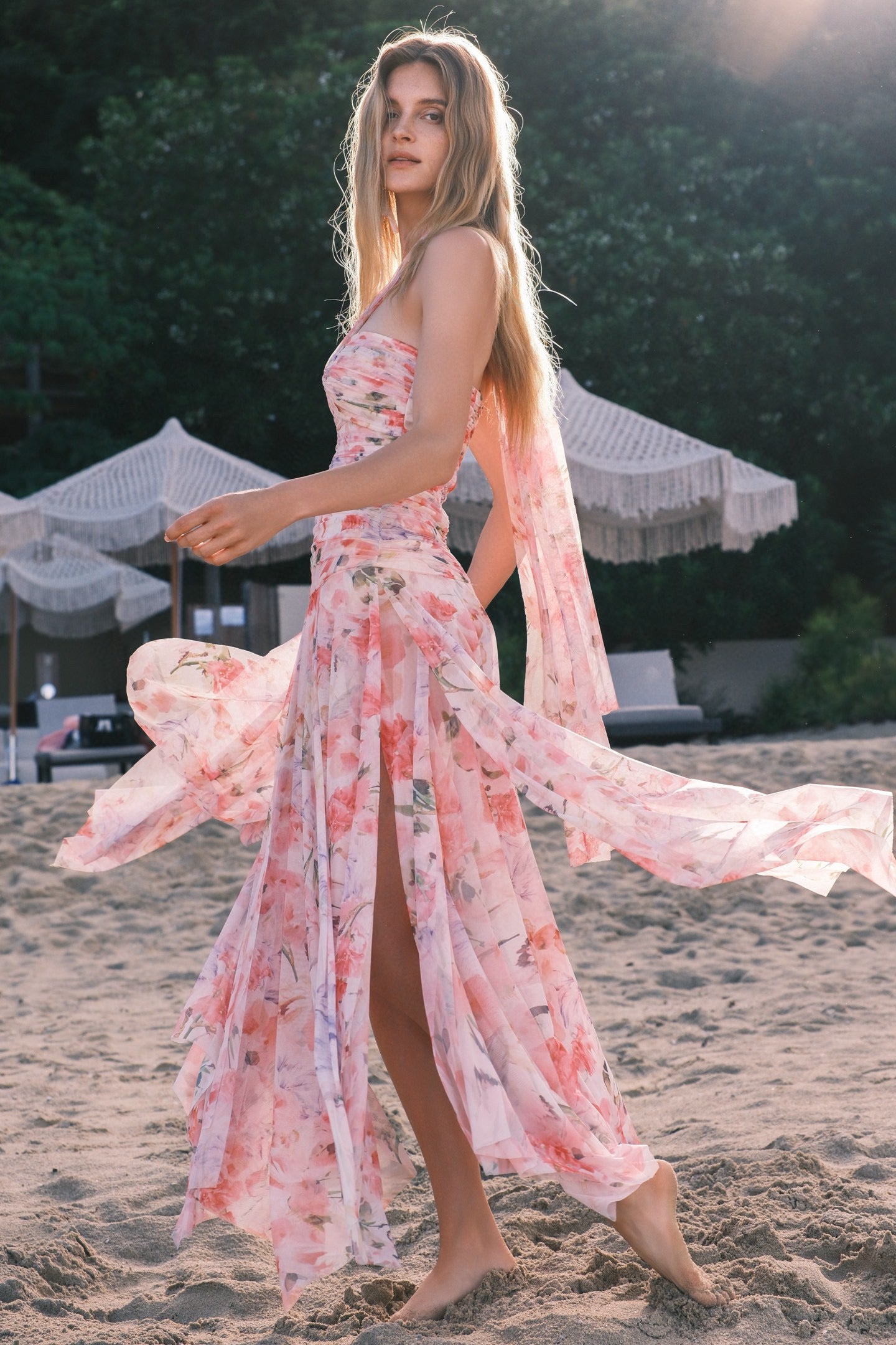 SHEERLUCK Green Flower Maxi dress