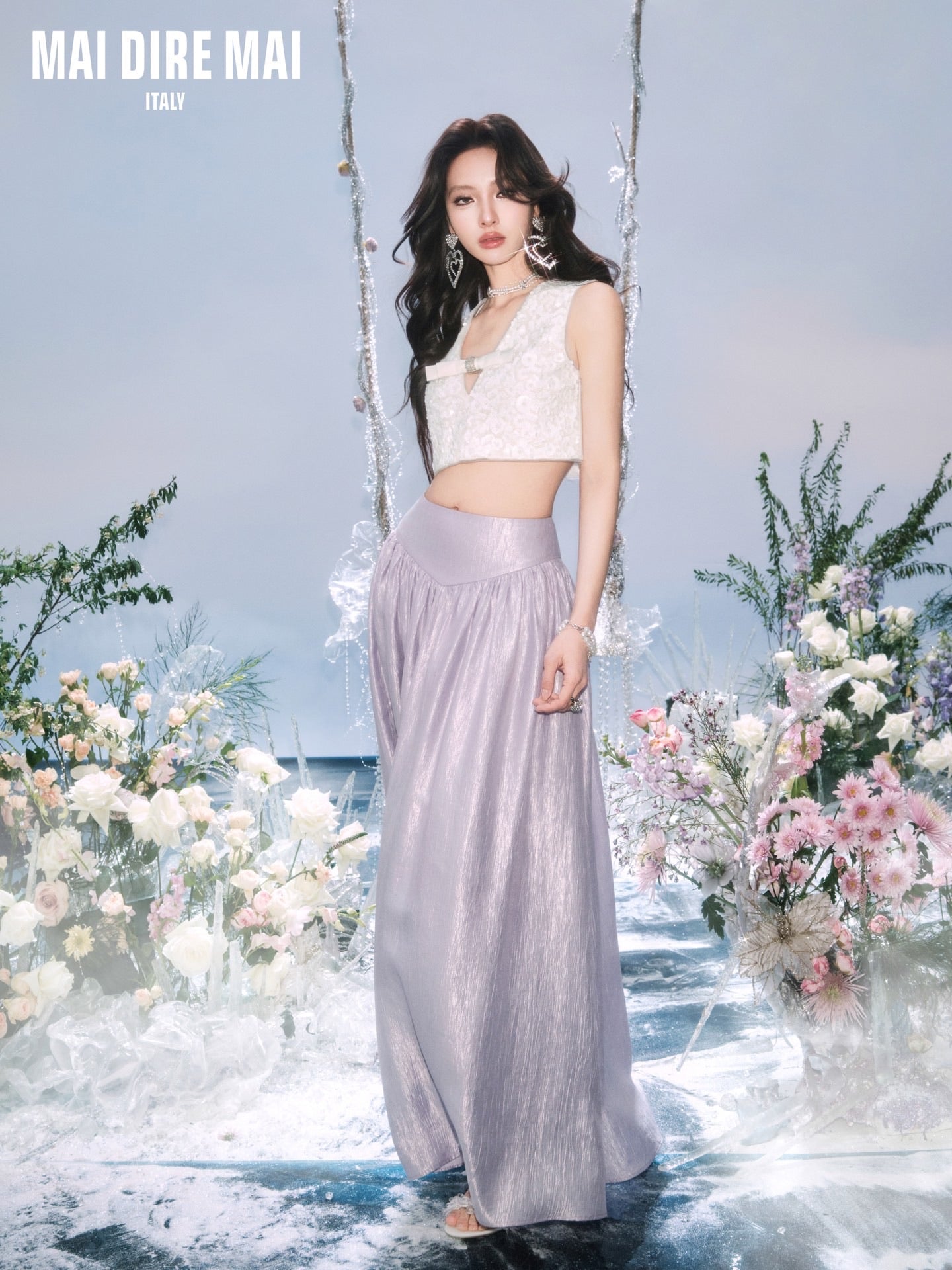 MAI DIRE MAI White Vacation Shining Top & Purple Skirt