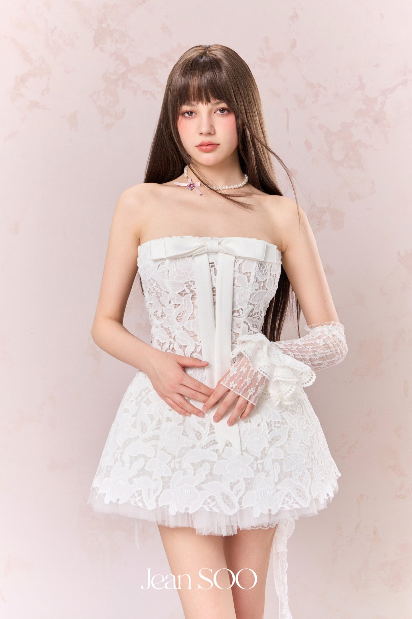 JEAN SOO White Hollow Out Lace Embroidery Mini Dress