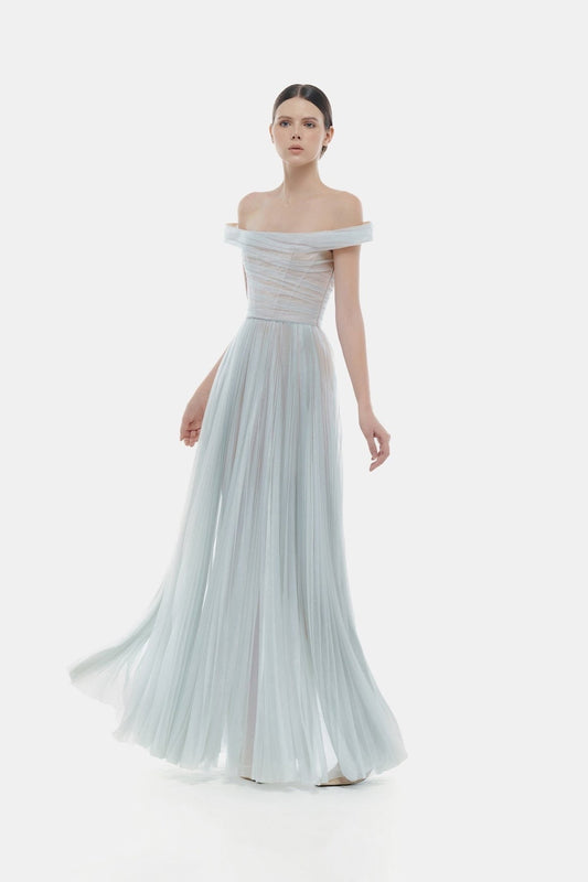 MONTSAND Blue Violet Off-shoulder Maxi Dress