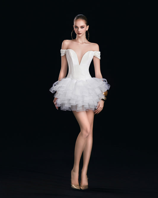 MAEL FEMME White Celestyn Mini Dress & Over Skirt