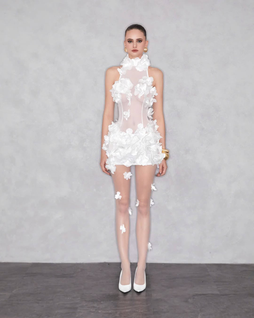 MAEL FEMME White 3D Flower Azalea Mini Dress