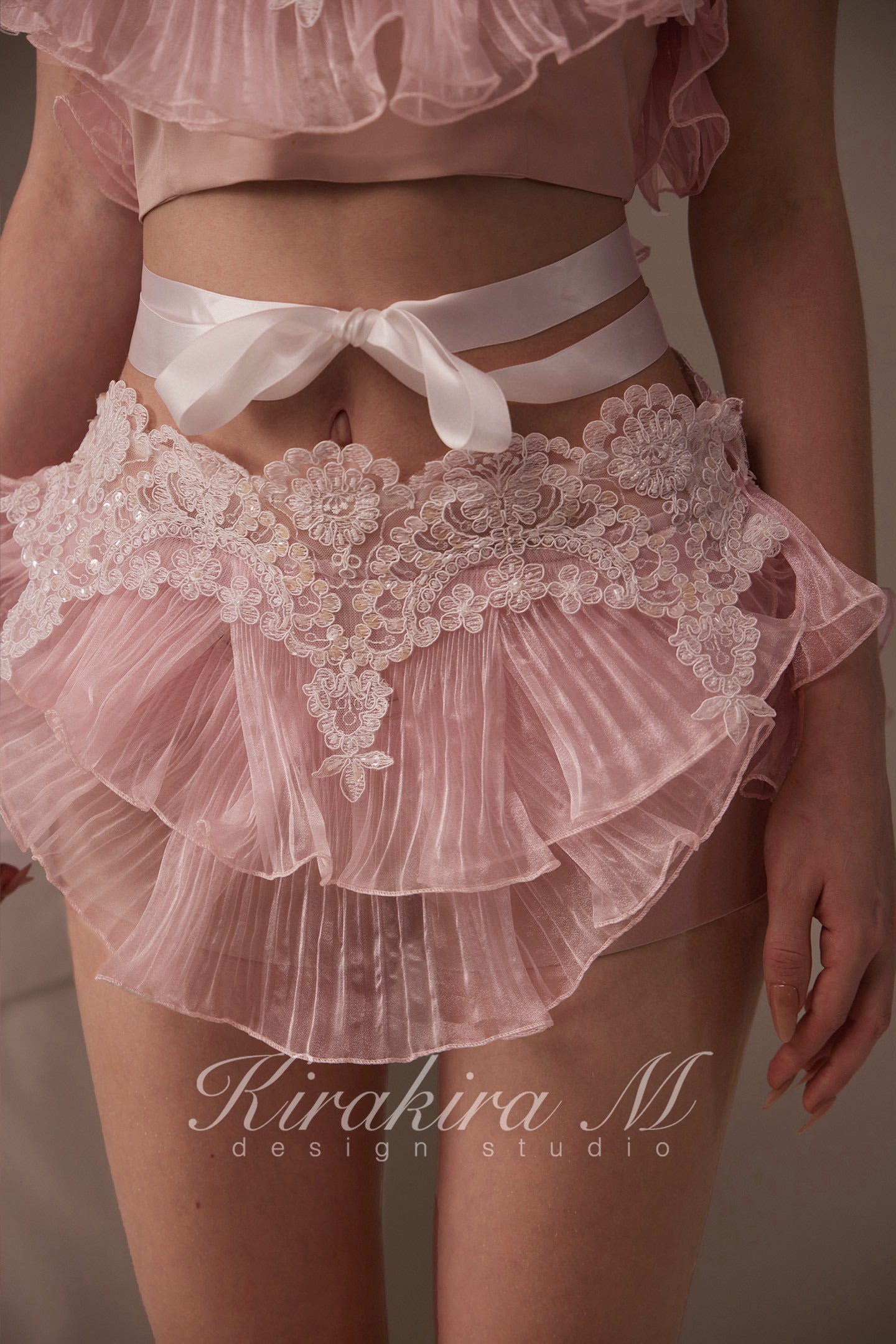 Kirakira M Pink Mermaid Lace Strappy Top & Skirt Pants