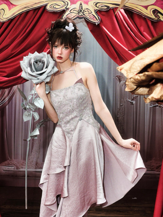 Chengchengling Pink Bling Midi Dress