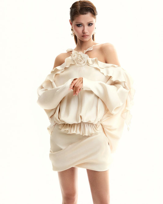 Musthave Cream Petal Top& Gathered Skirt