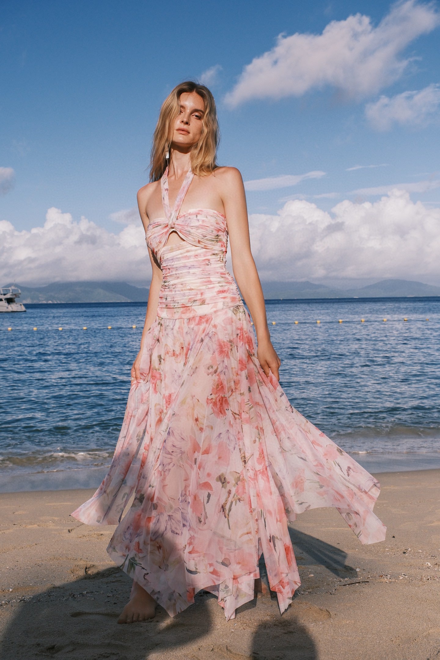 SHEERLUCK Green Flower Maxi dress