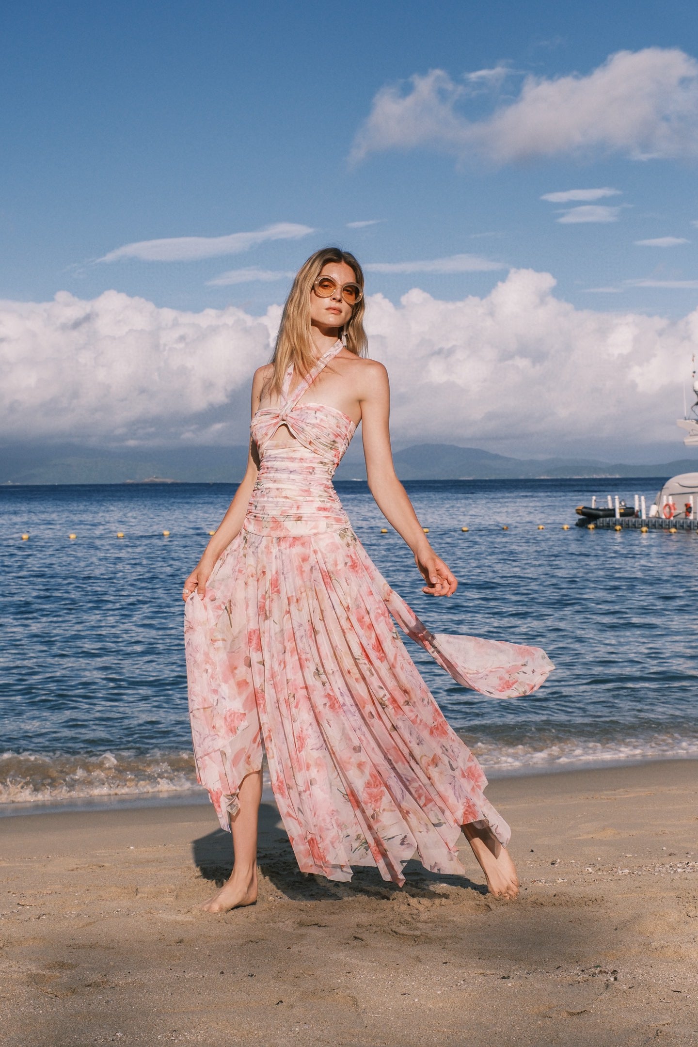 SHEERLUCK Green Flower Maxi dress