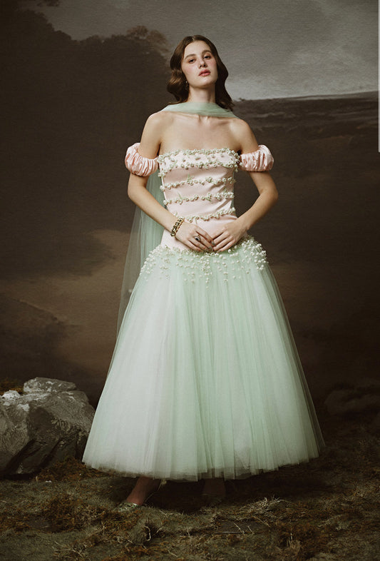 LINH PHUNG Green Persephone Pink Maxi Dress