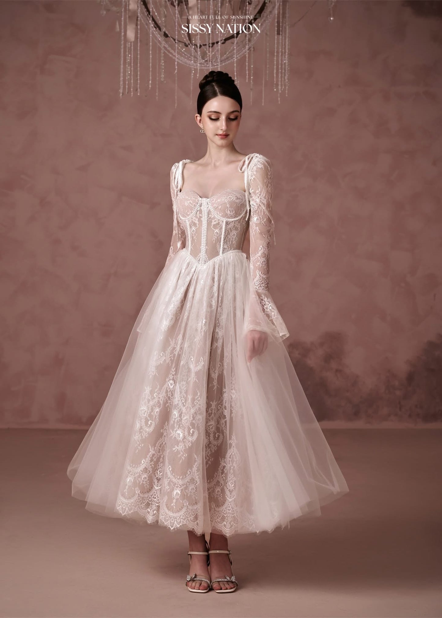 Sissy Nation Nude Lace Clover Midi Dress