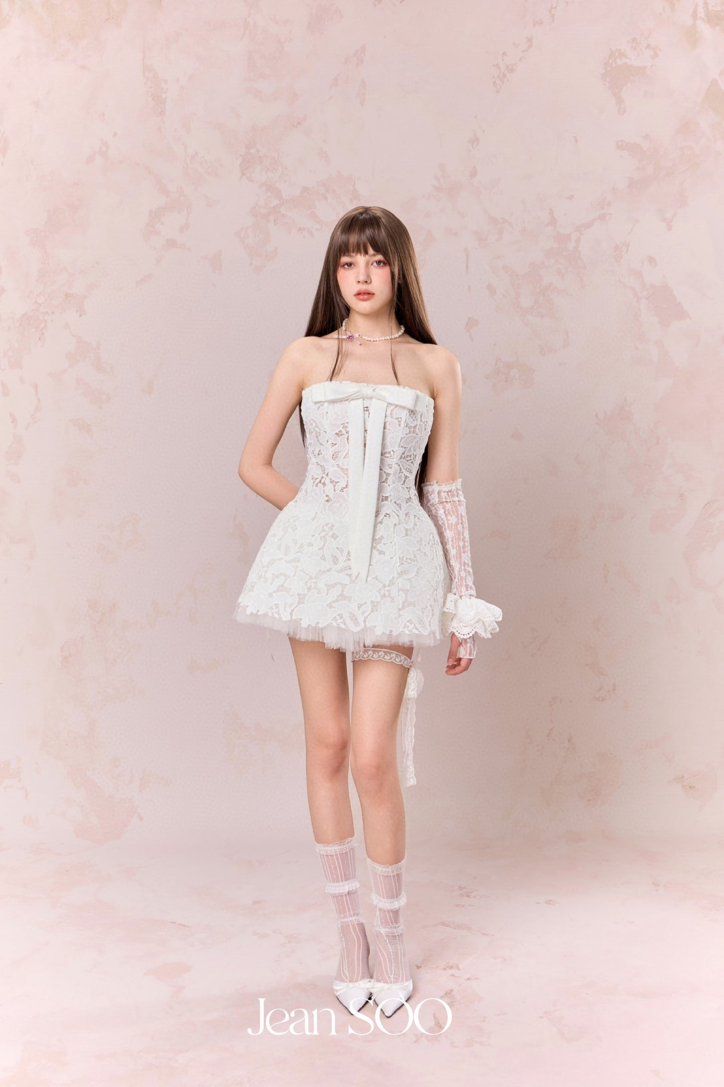 JEAN SOO White Hollow Out Lace Embroidery Mini Dress