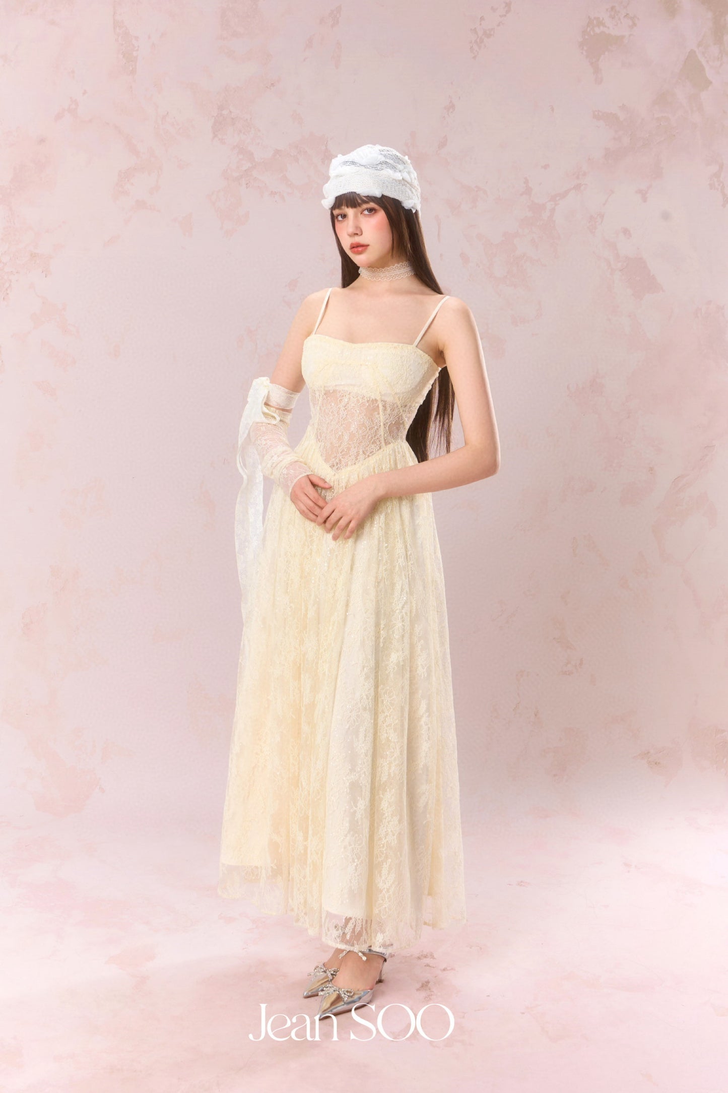 JEAN SOO Yellow Lace Maxi Dress