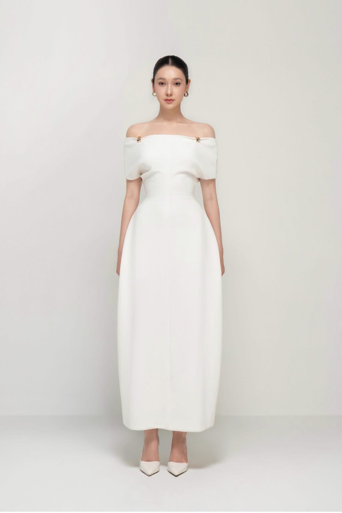 Black Off-shoulder Aylor Sculpted Midi Dress