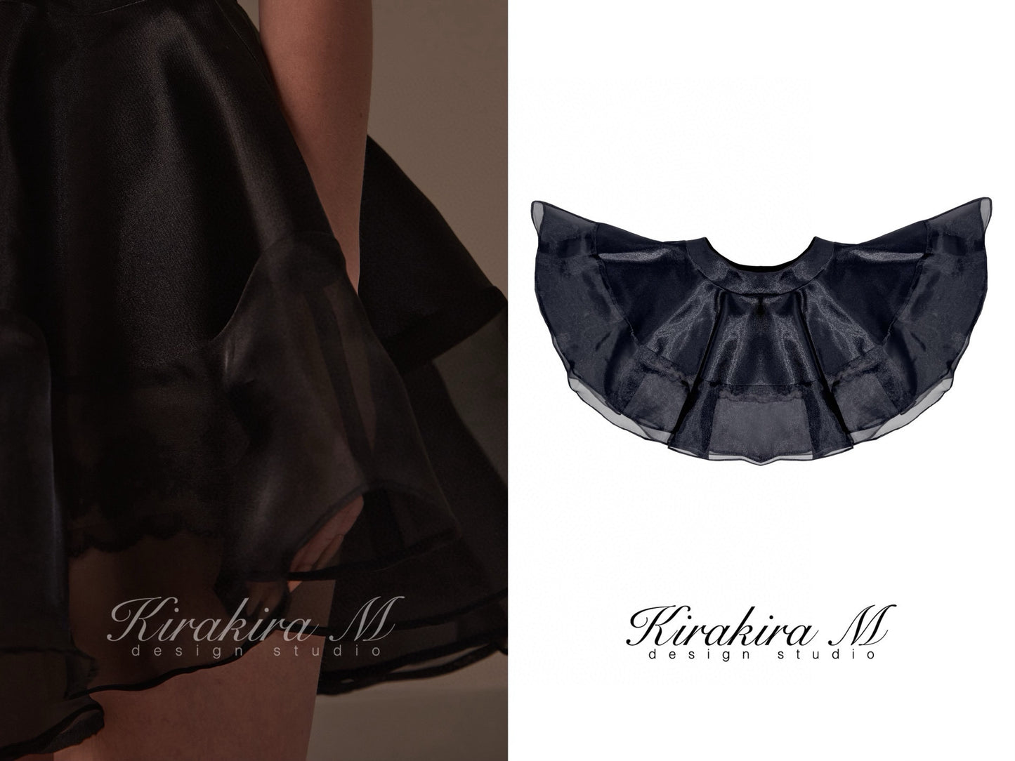 Kirakira M Black Rhinestone Hollow Out Top &Tulle Skirt