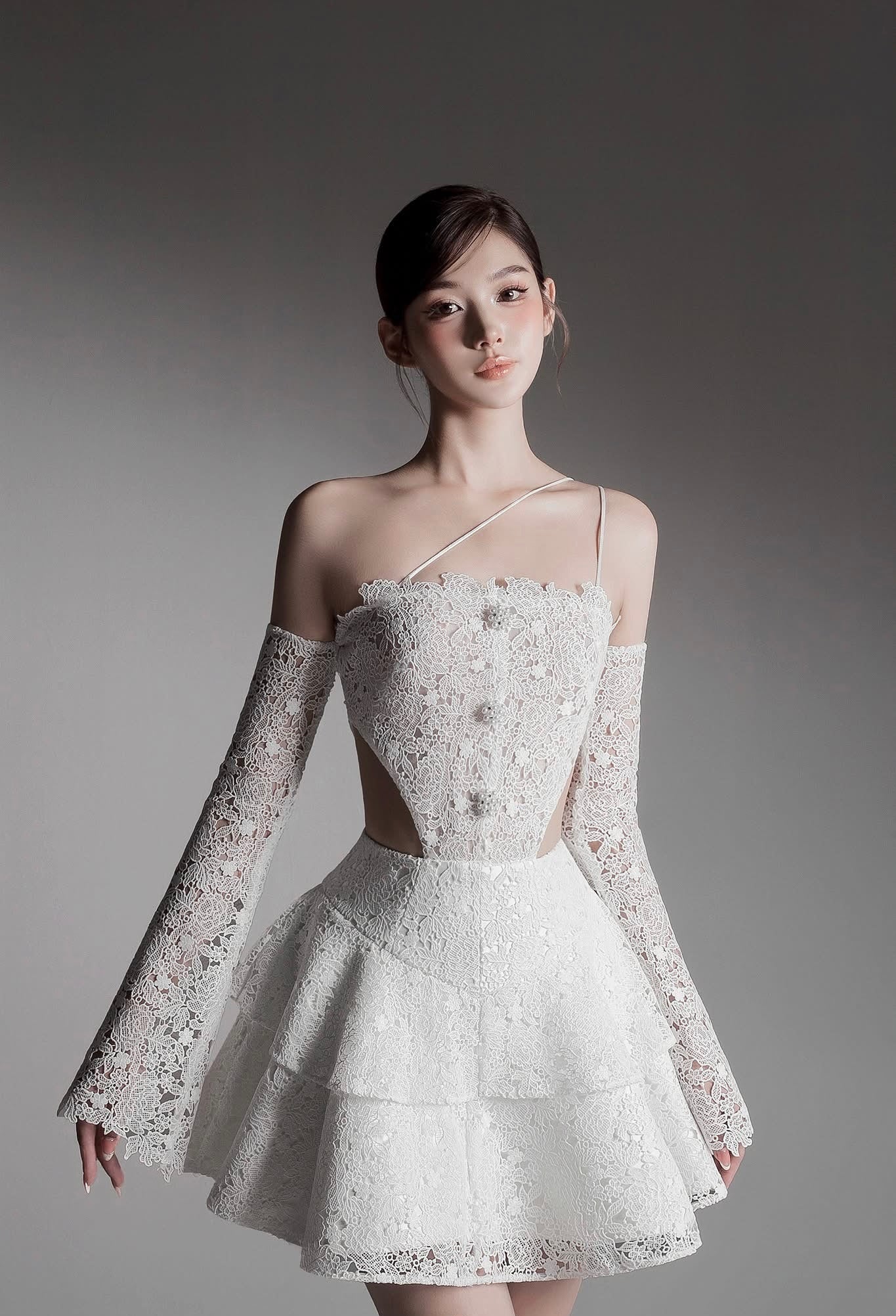 Raffin White Verni Cut-out Layered Lace Mini Dress Hadlyn Raffin White Verni Cut-out Layered Lace Mini Dress Hadlyn
