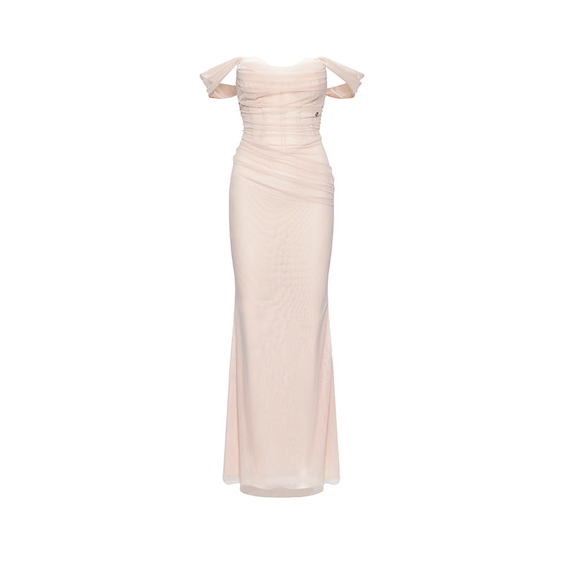 SHEERLUCK NUDE MAXI DRESS