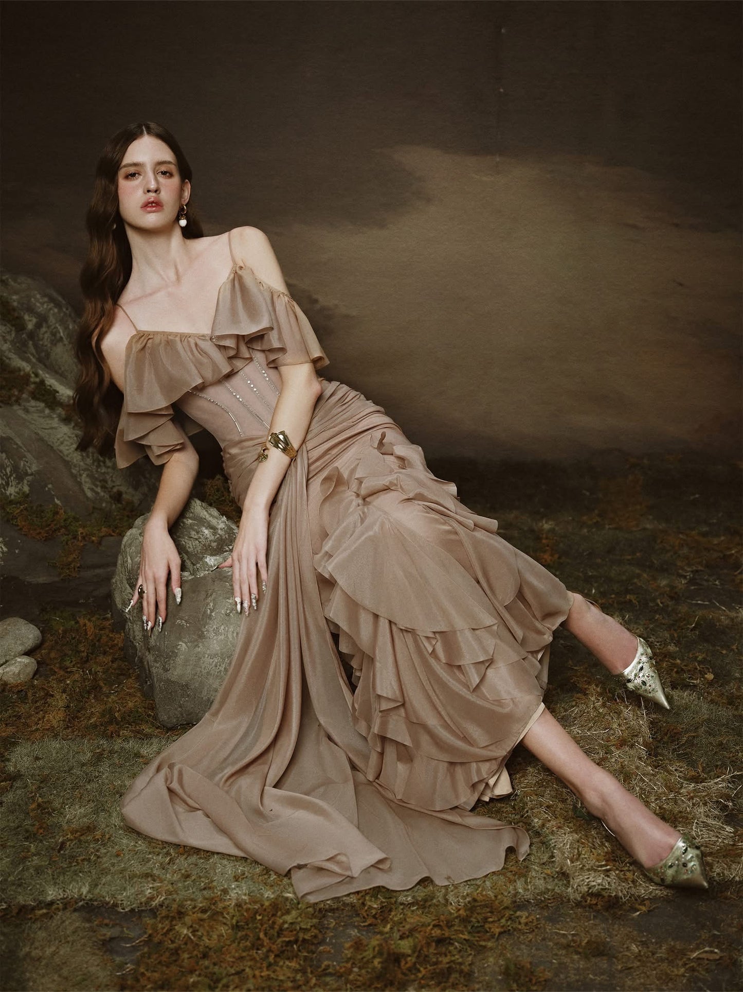 LINH PHUNG Brown Gaia Maxi Dress