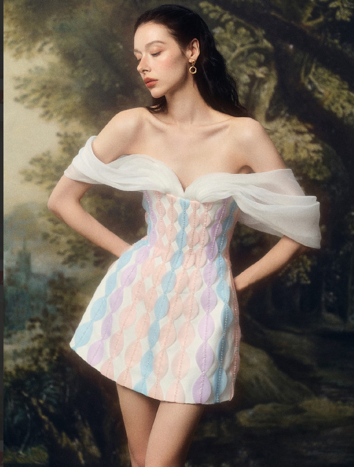 LINHPHUNG White Gauze Rainbow Iridelle Mini Dress