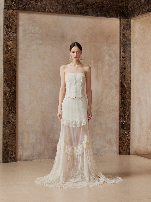 Fa sogno White Lace Top & Skirt