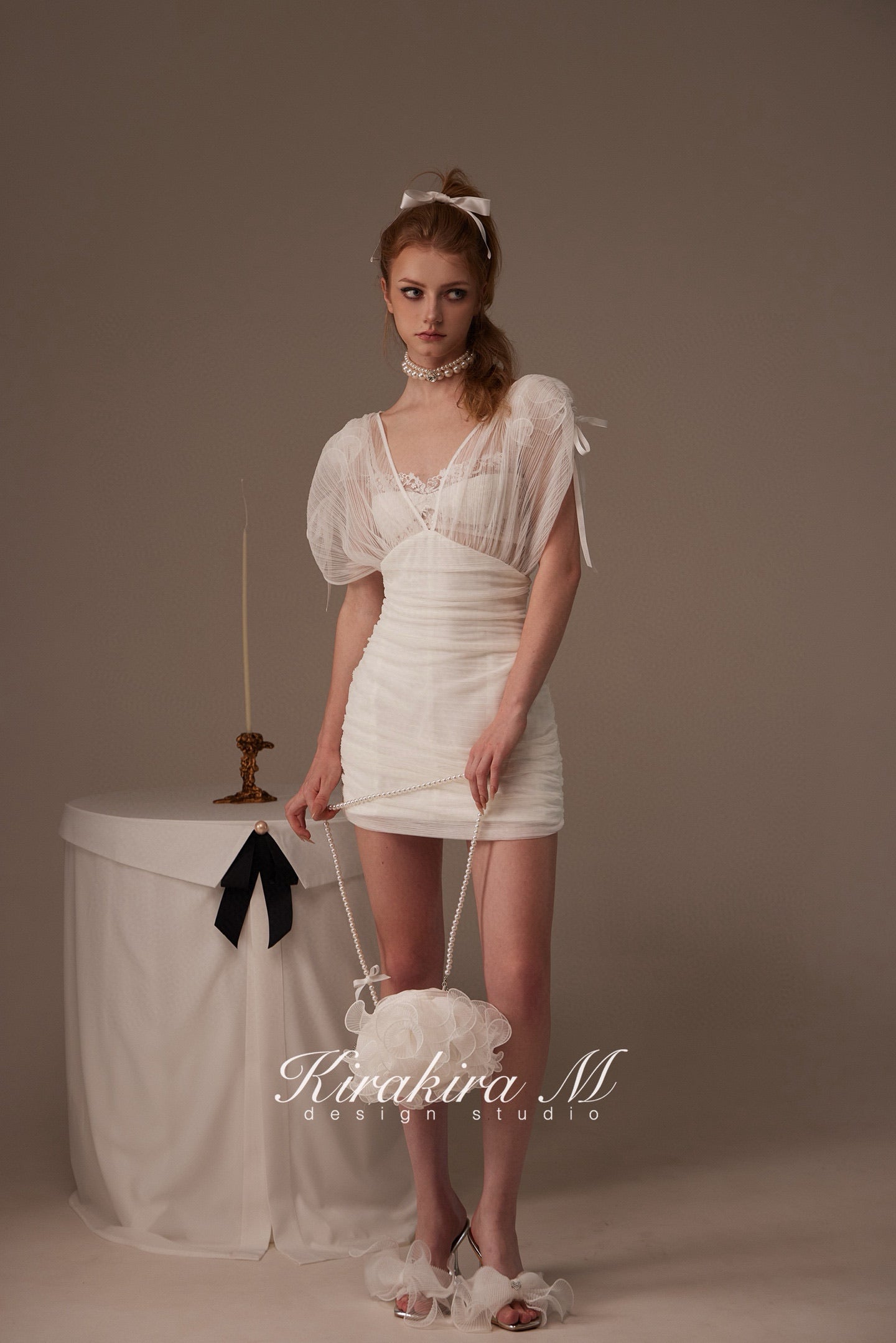 Kirakira M White Deep V Drawstring Slim Fit Dress (2 Wearable)