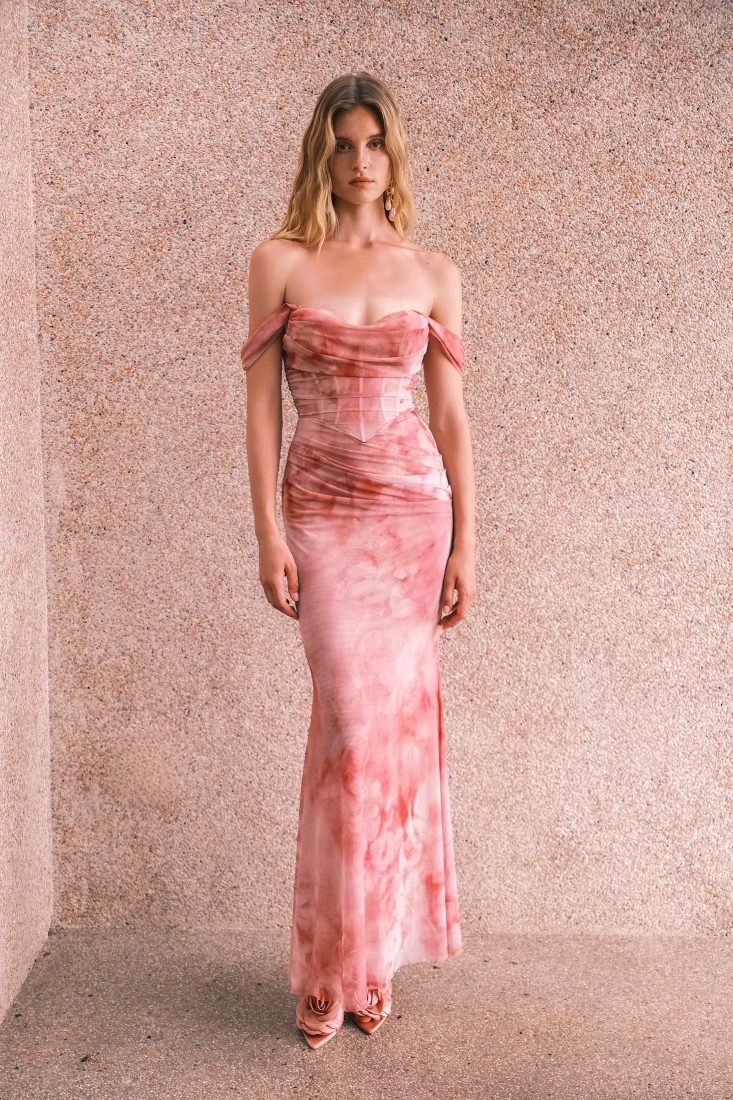 SHEERLUCK NUDE MAXI DRESS