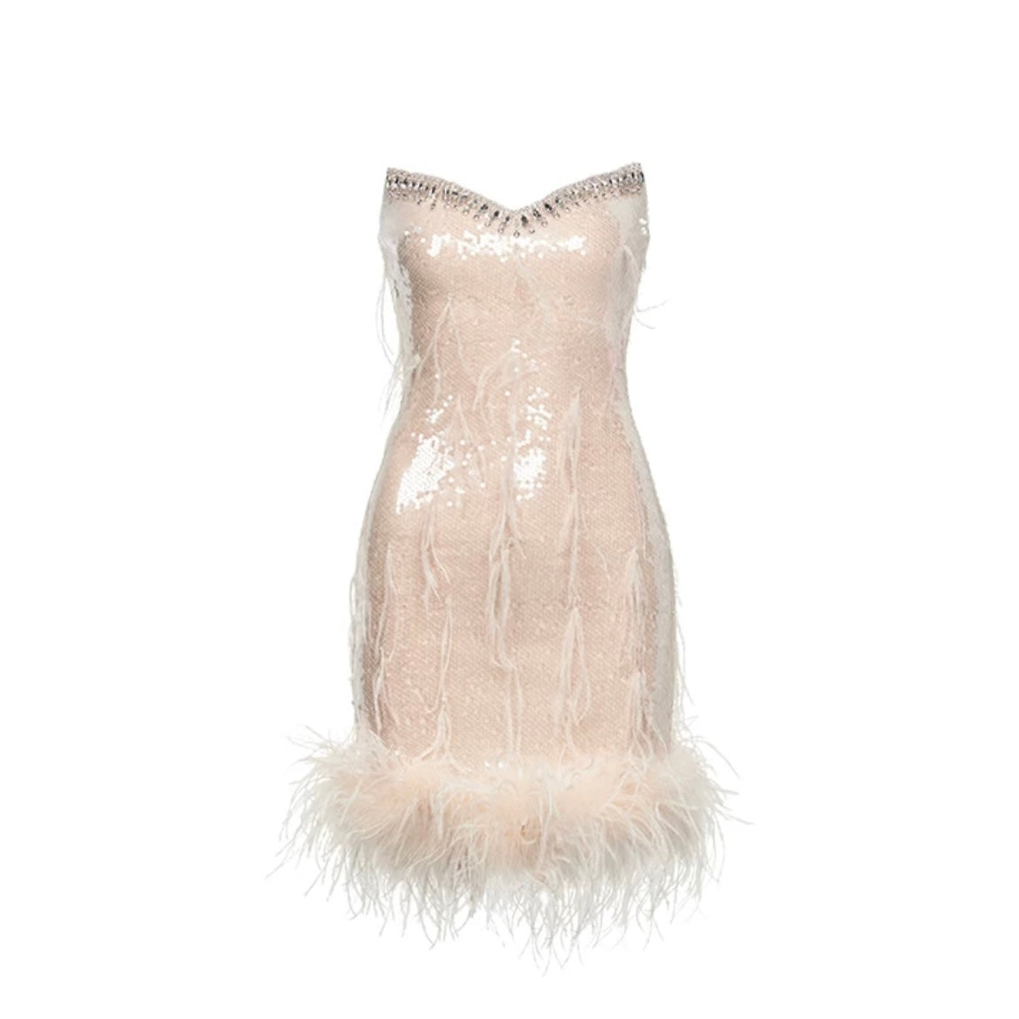 SHEERLUCK red & Nude sheath mini dress(Brooch as gift)
