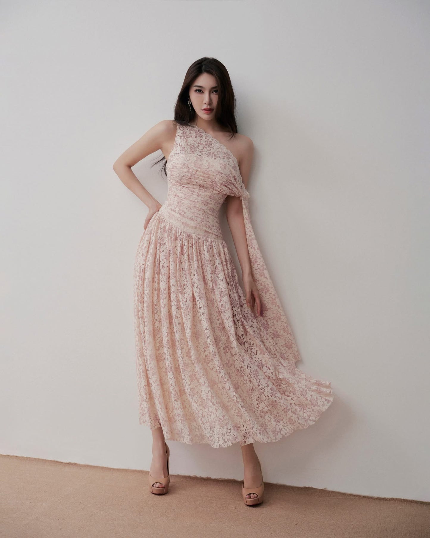 LOVELYN Pink Vacation Elegant Jasmine Midi Dress