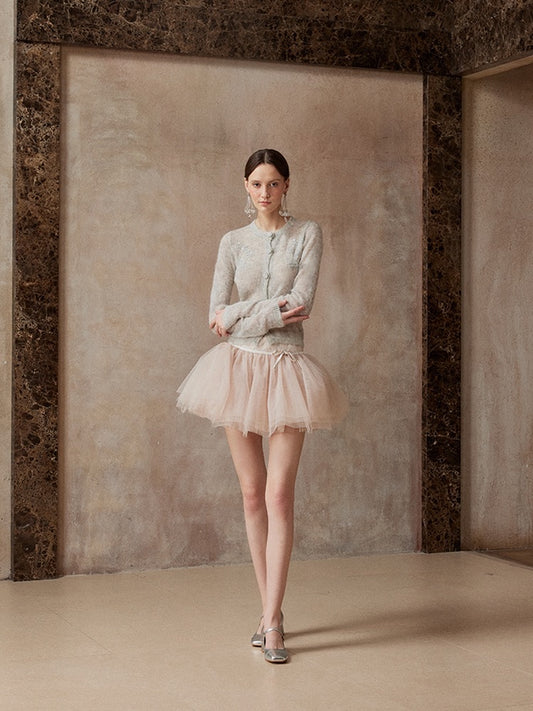 Fa sogno Grey Jacket & Pink Mini Skirt & White Scarf