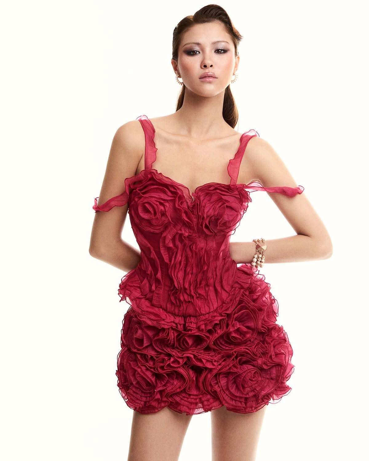 Musthave Red& Olive 3D Floral Top& Skirt