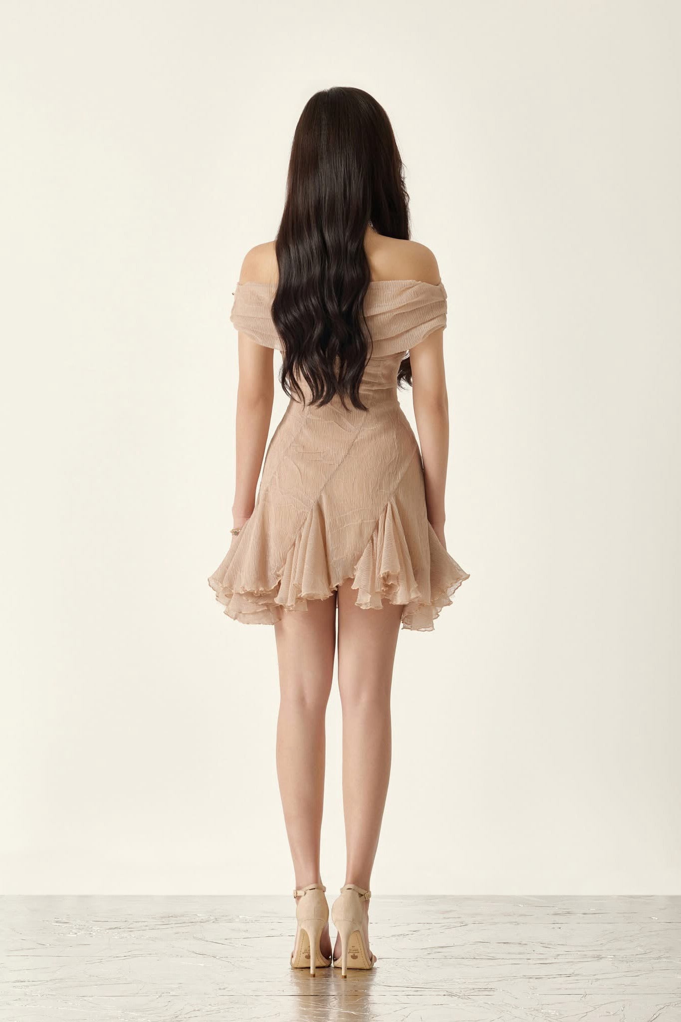 Nude Off-shoulder Mini Dress