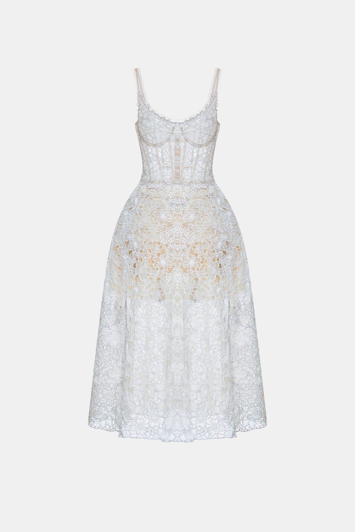 MONTSAND Nude Flower Lace Midi Dress