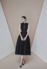 Black Keyhole High Neck Satin Midi Dress