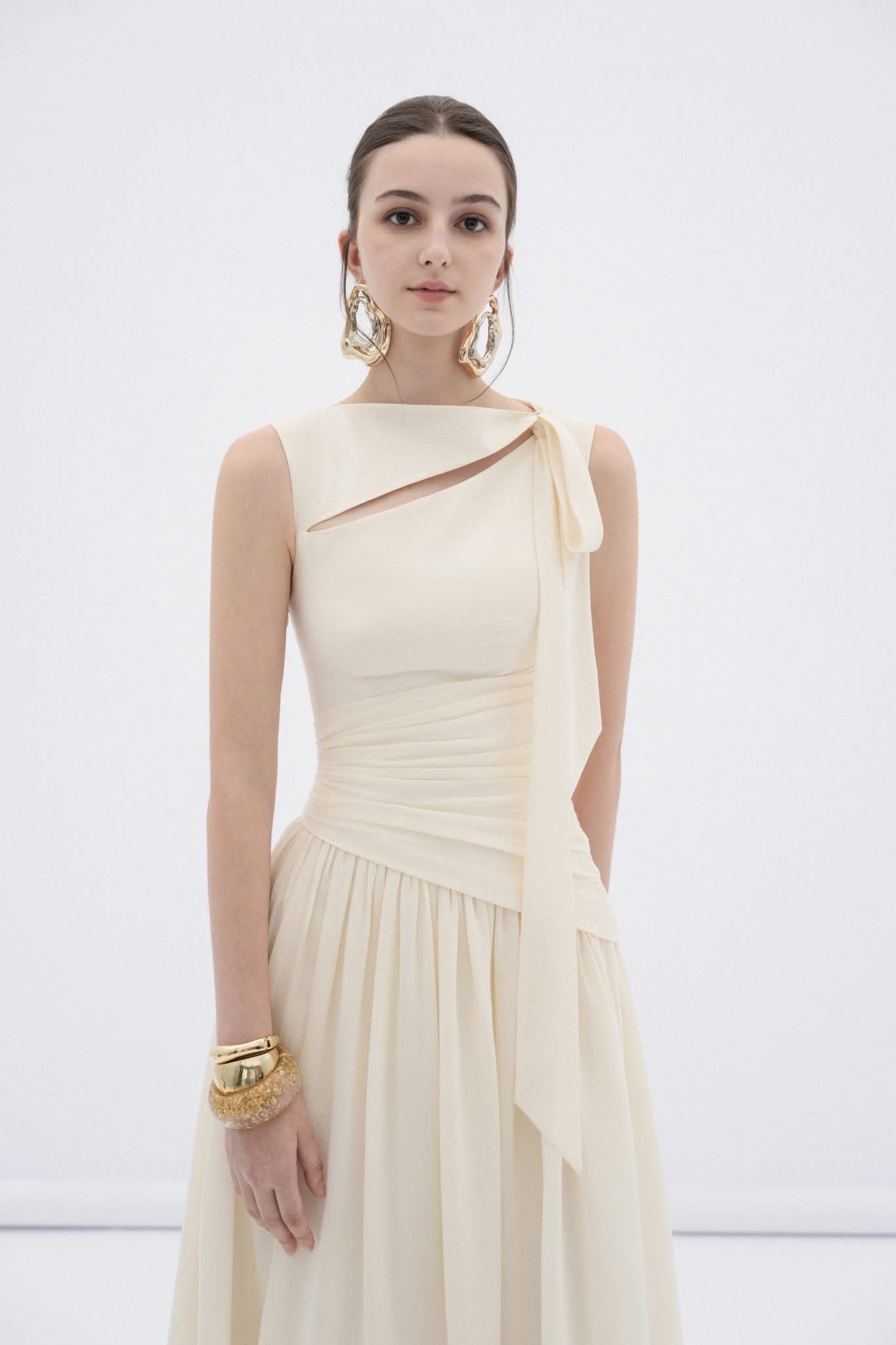 White Ciel Asymmetric Maxi Dress