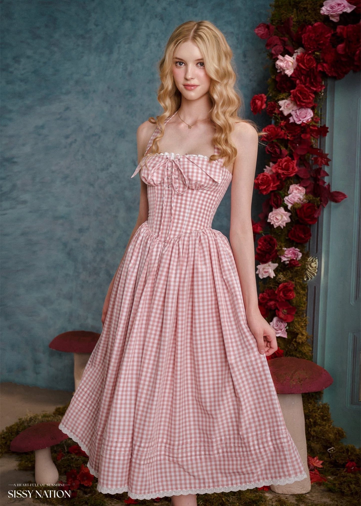 SISSY NATION Pink Secret Garden Corset Maxi Dress