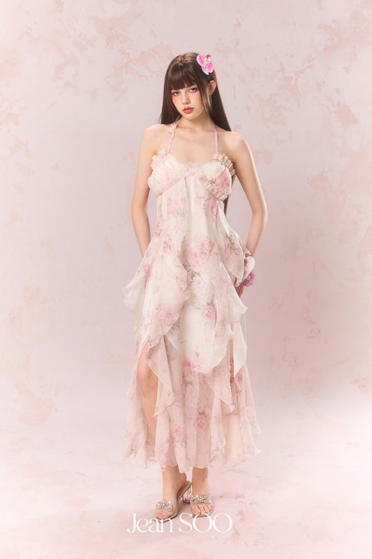 JEAN SOO Pink Patchwork Hemline Neckline Maxi Dress