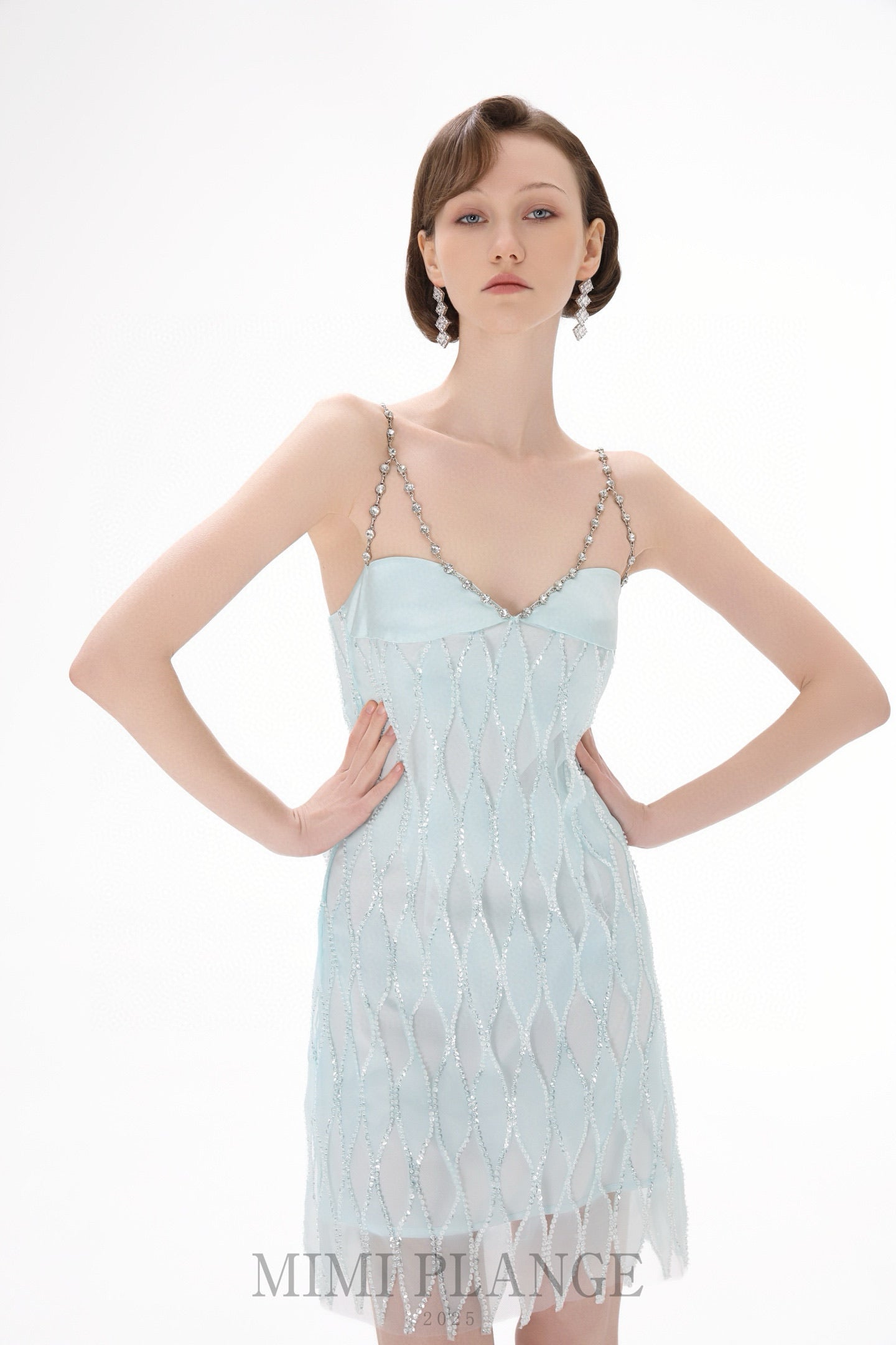 MIMI PLANGE Blue Diamond Mini Dress