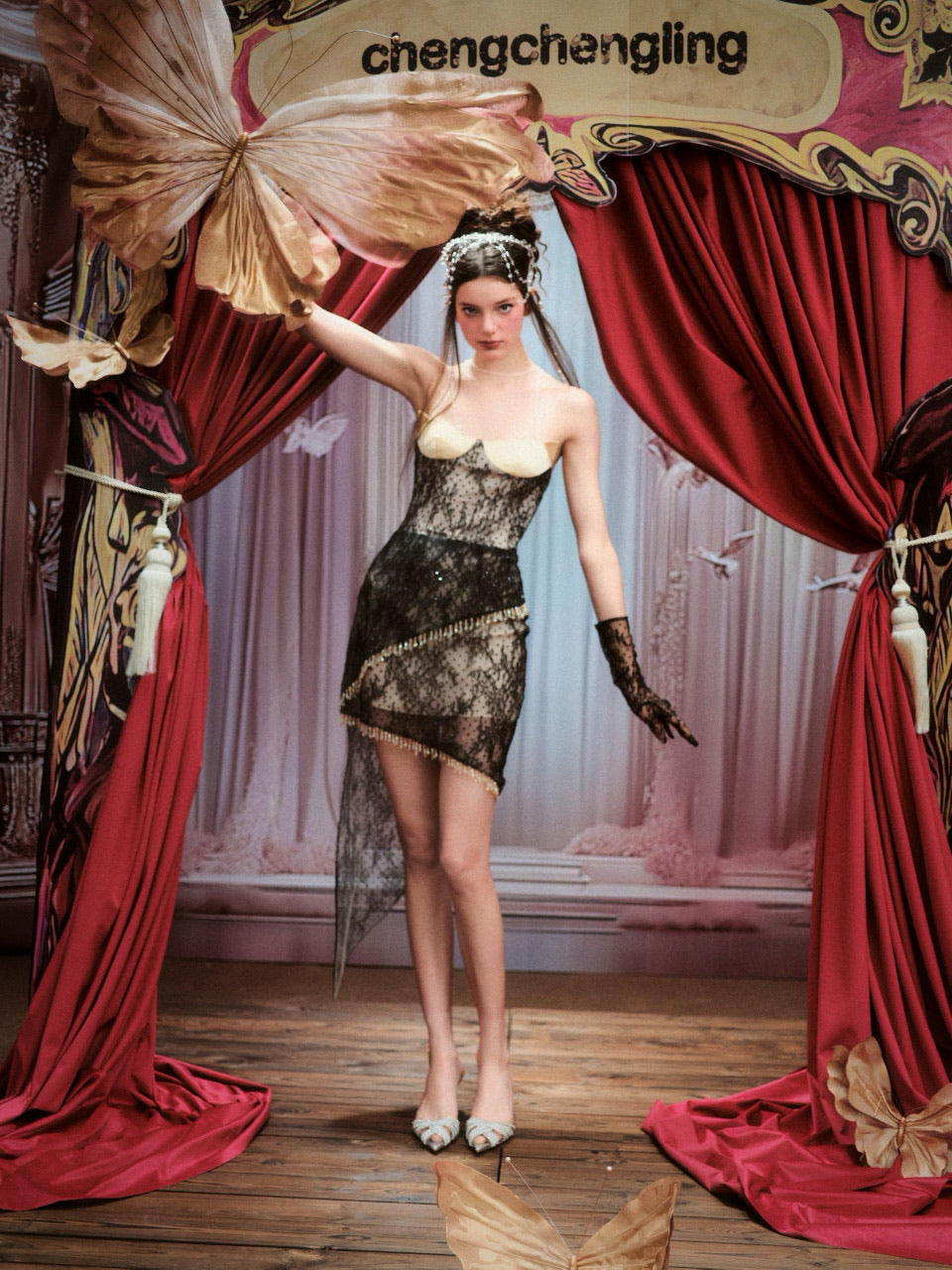 Chengchengling Black Lace Mini Dress