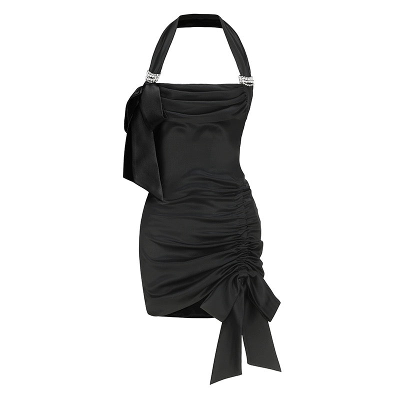 Nana Jacqueline Black|White|Yellow bow neck mini dress