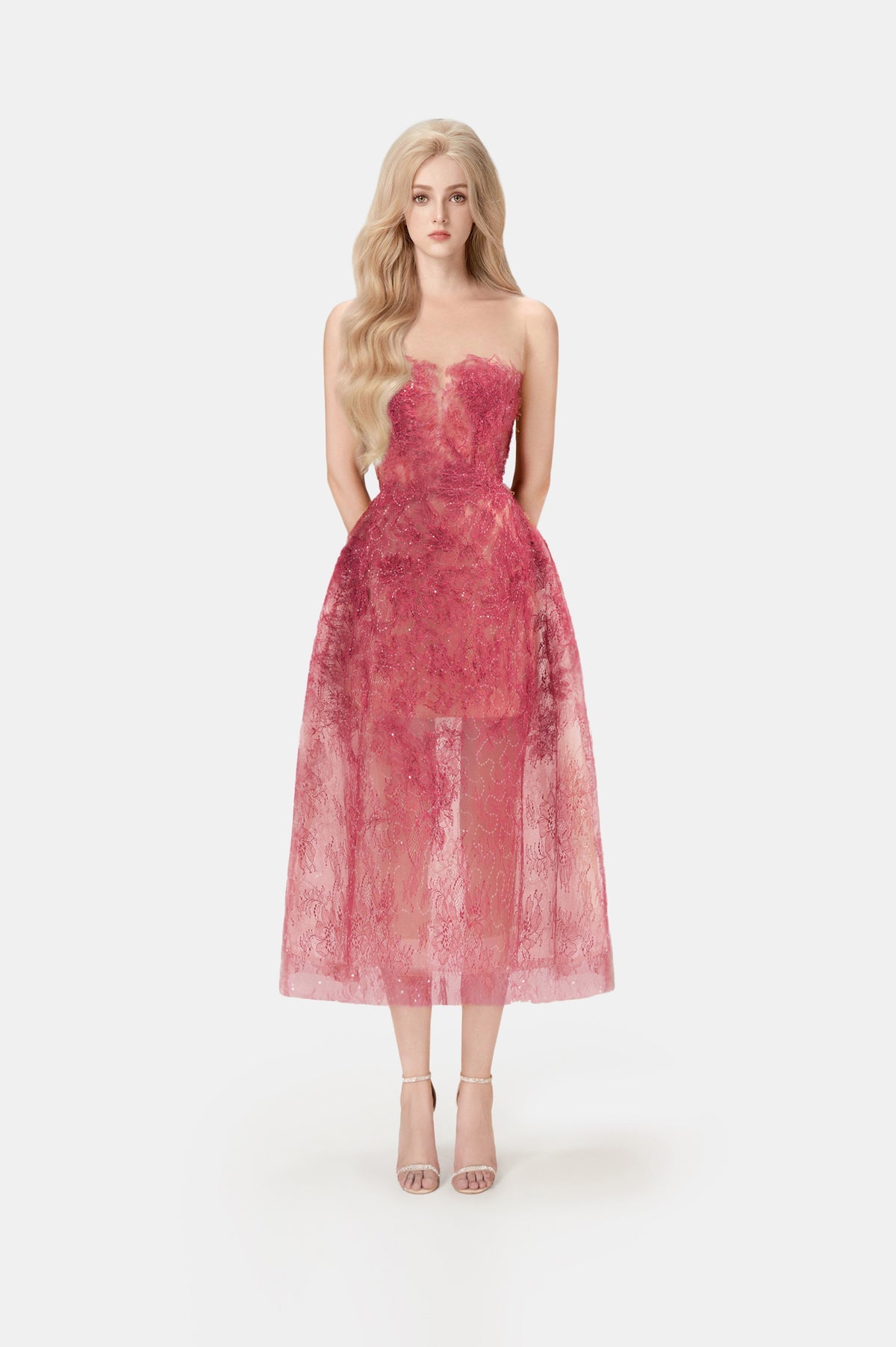 MONTSAND Green Beaded Lace Midi Dress