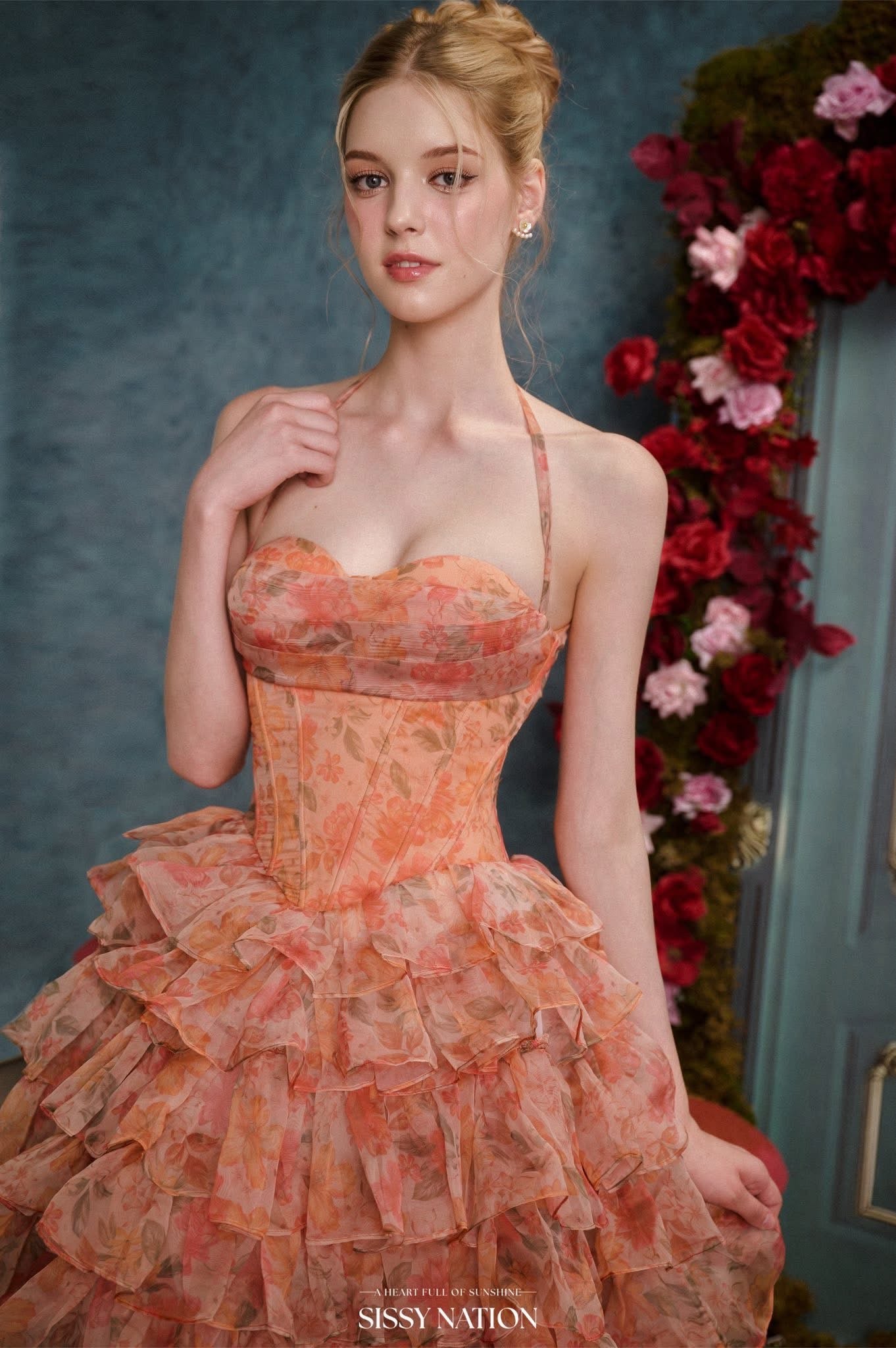 SISSY NATION Orange Disney Ruffle Gown Maxi Dress