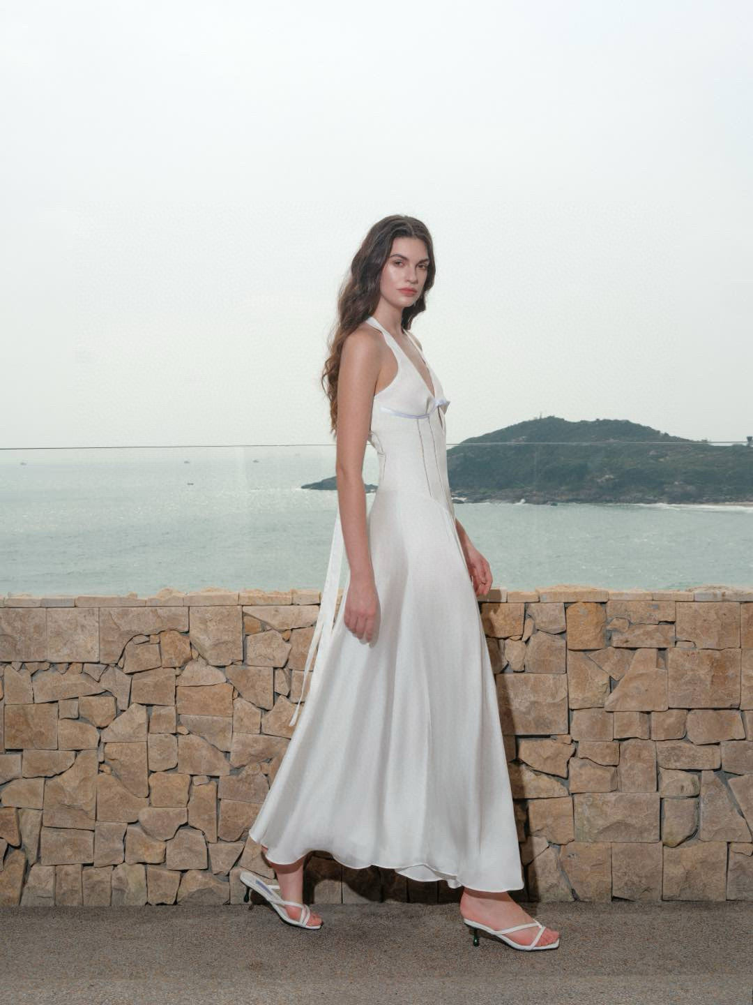 SheerLuck Blue& White Tasman V-neck Maxi Dress