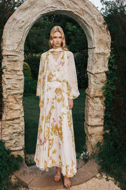 SHEERLUCK Yellow Floral Maxi Dress