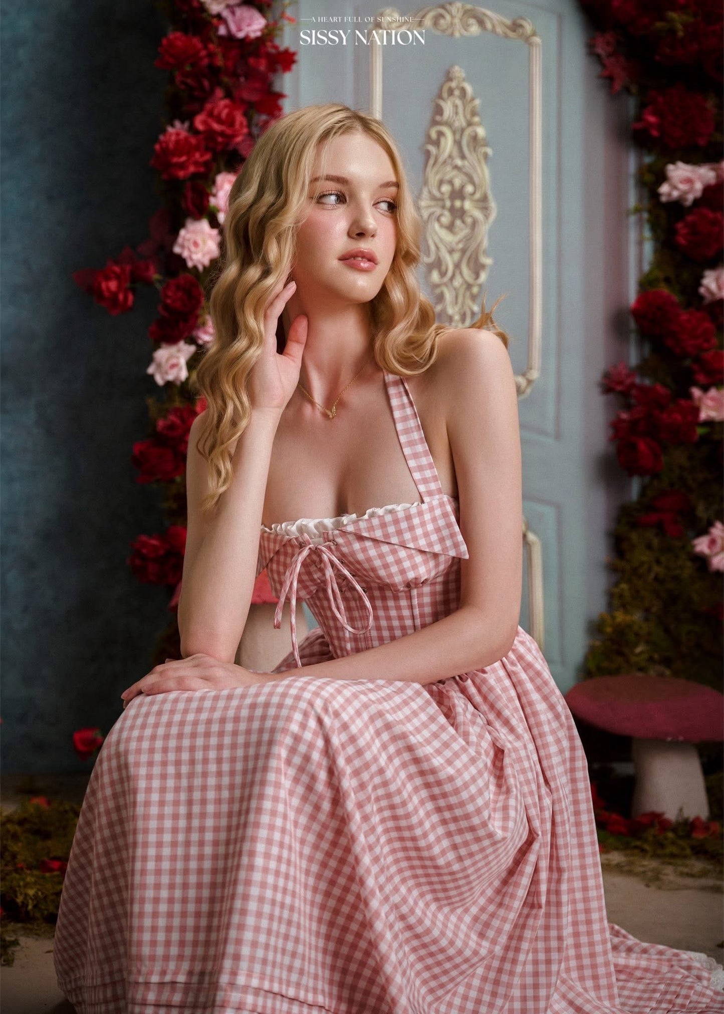 SISSY NATION Pink Secret Garden Corset Maxi Dress