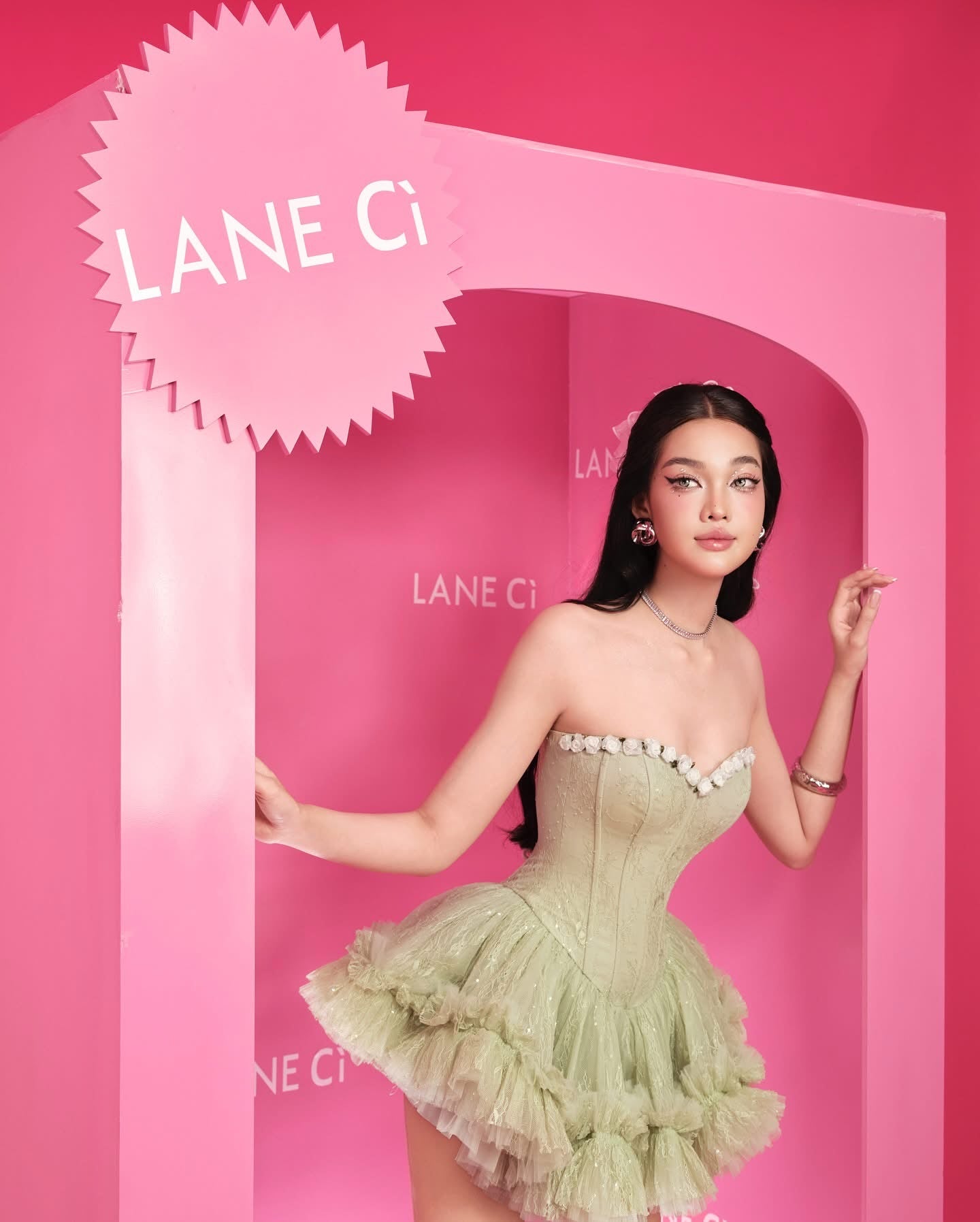 LANE CI Green Bloom Mini Dress