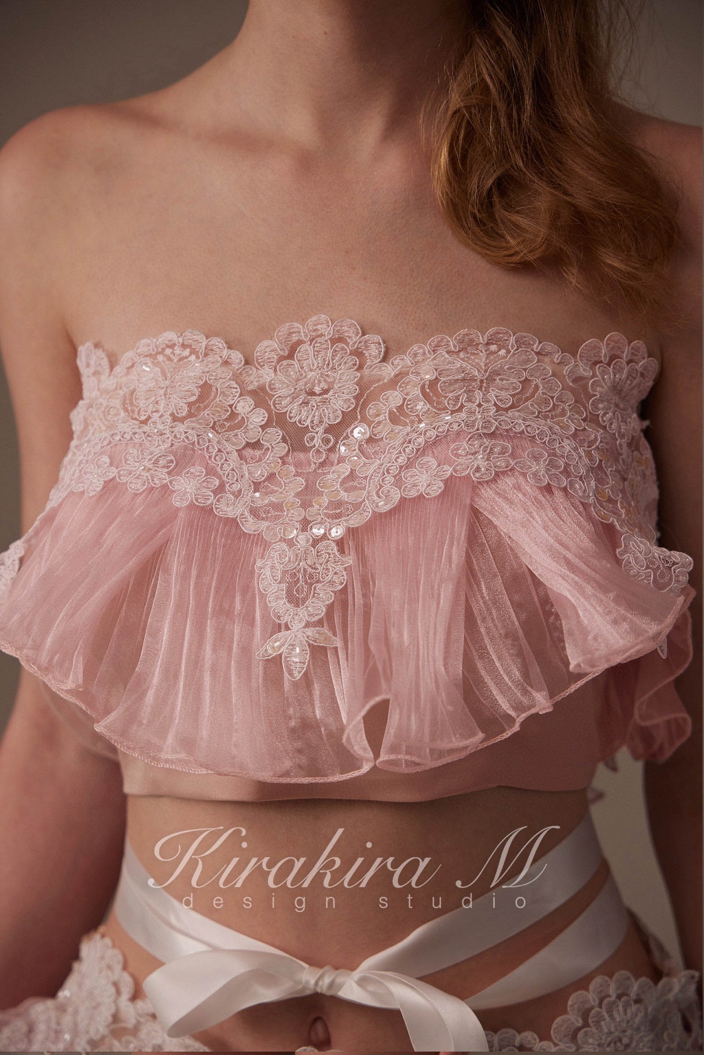 Kirakira M Pink Mermaid Lace Strappy Top & Skirt Pants
