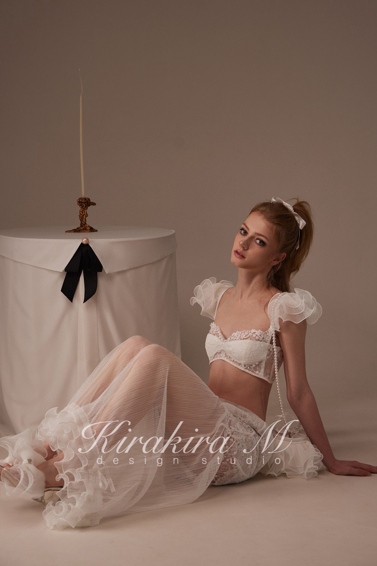 Kirakira M White Lace Blouse & Lace Low Rise Pants
