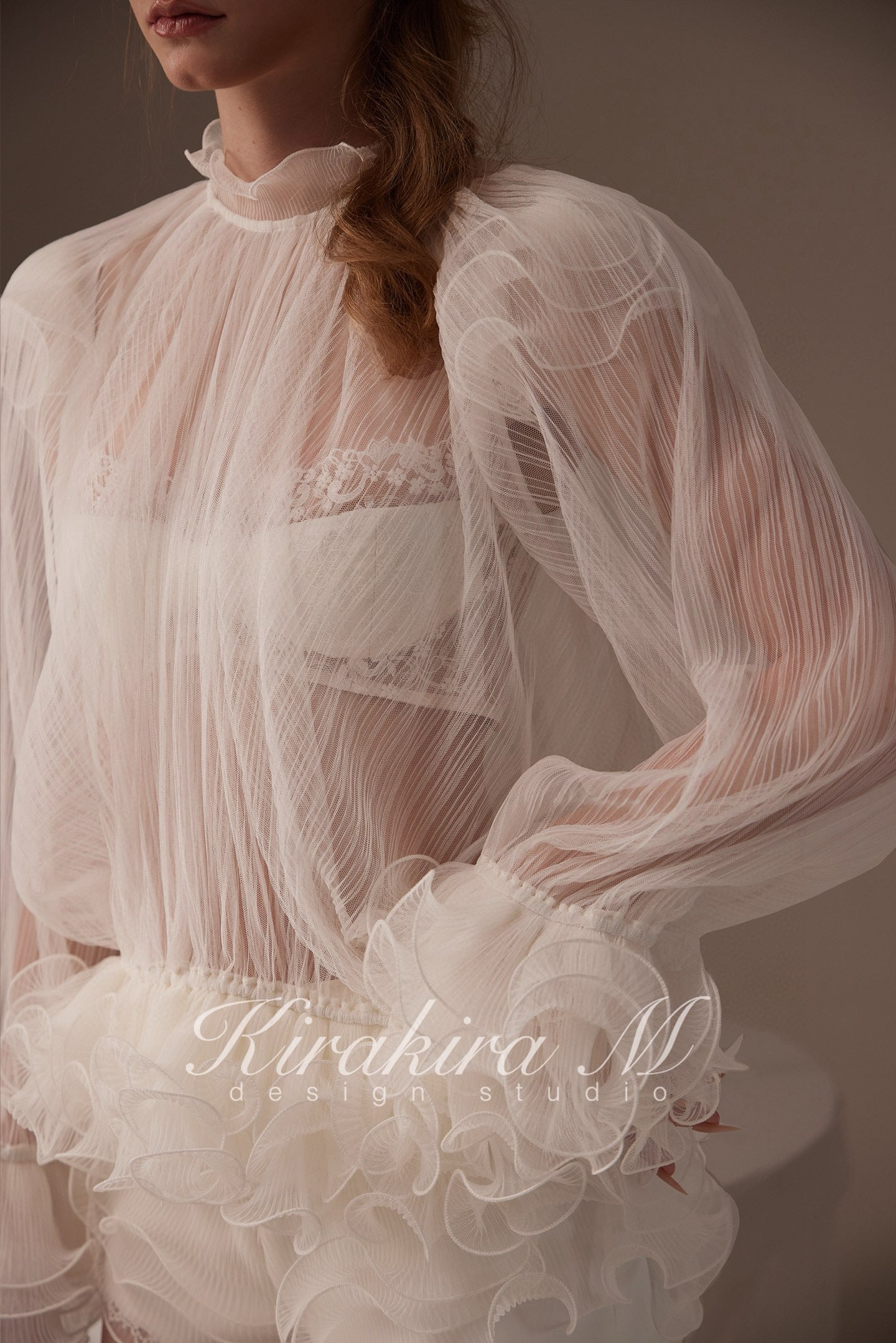 Kirakira M White Lace Blouse & Lace Low Rise Pants