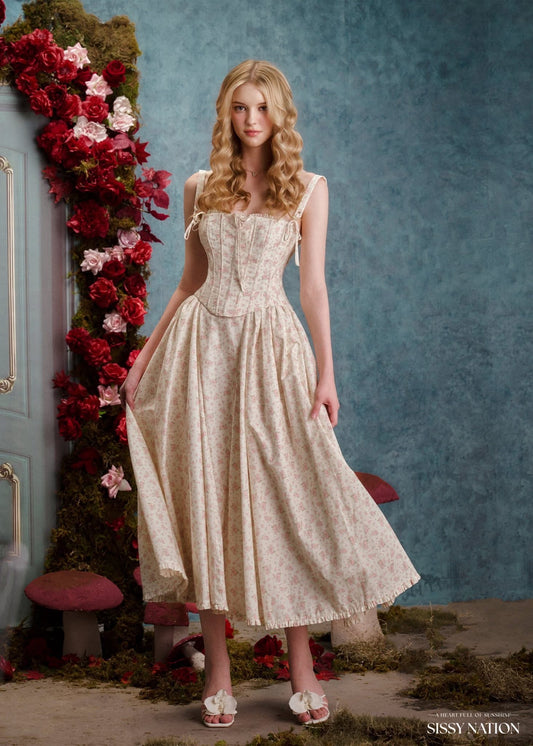 SISSY NATION White Cinnamon Girl Corset & Maxi Skirt Set