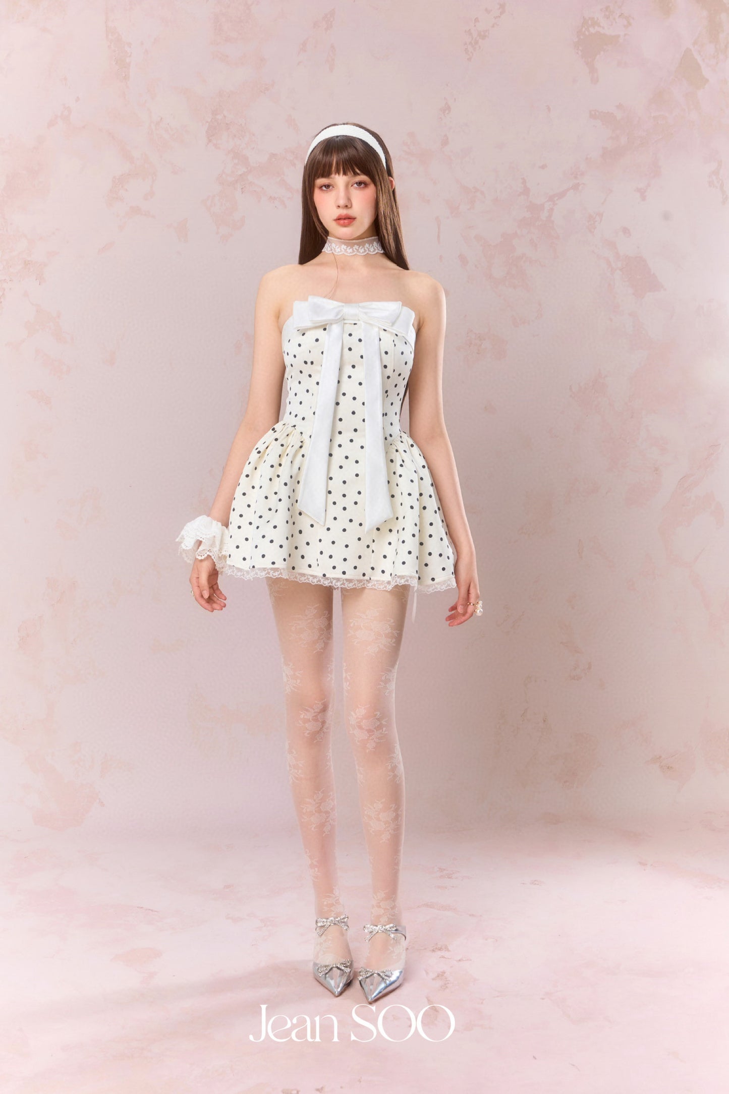 JEAN SOO White Polka Dot Puff Mini Dress