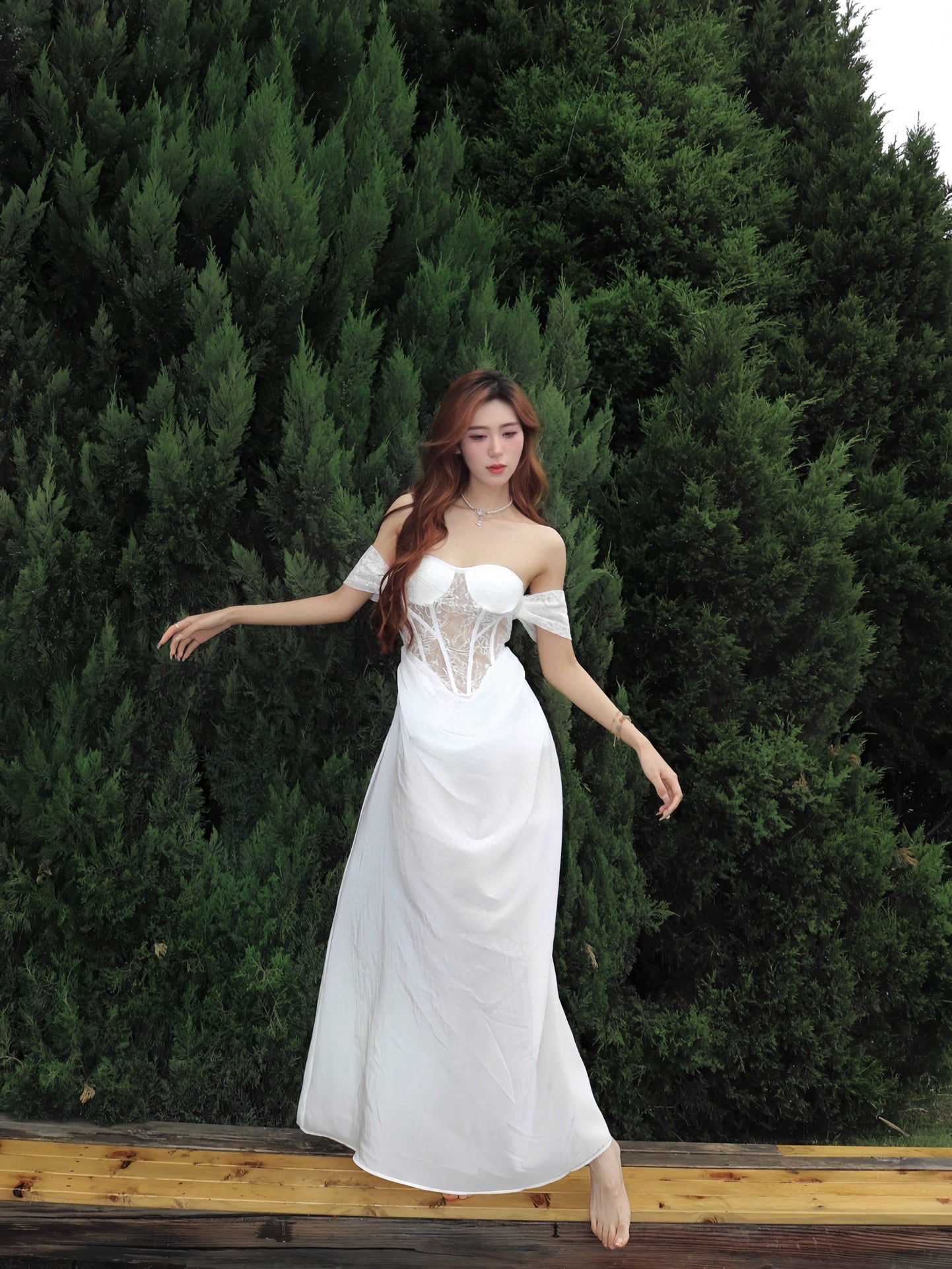 Crowcrew White Lace Sexy Midi Dress