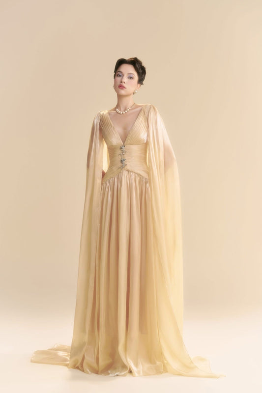 LINH PHUNG Gold Lustre Maxi Dress